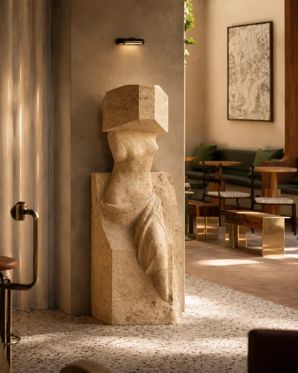 Escultura en una sala de arte del hotel