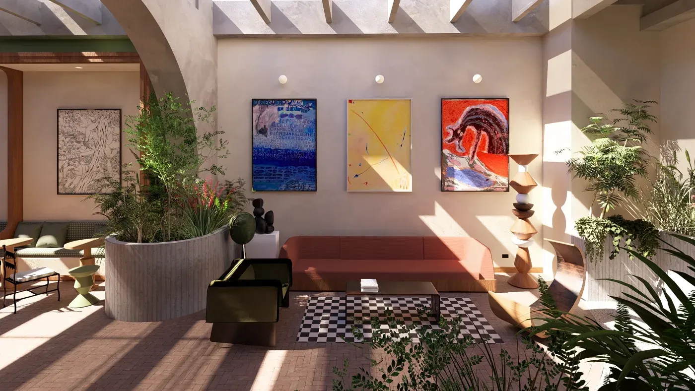Galería de arte con obras enmarcadas